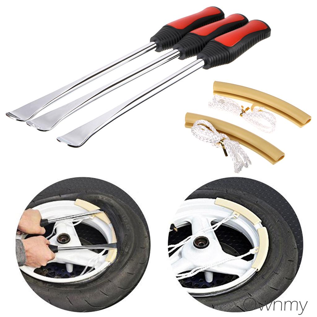 OwnMy Pack of 3 Tire Spoon Heavy Duty Tire Levers Spoon Set Iron Tire Changing Tool Kit with 2 PCS Rim Protector for Motorcycle Bike Car 