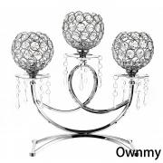 OwnMy 3 Arms Crystal Candle Holders Bowls Tealight Candelabras Candlestick Candle Stand Ornaments for Wedding Dining Table Christmas Party Home Decoration Centerpiece, Silver